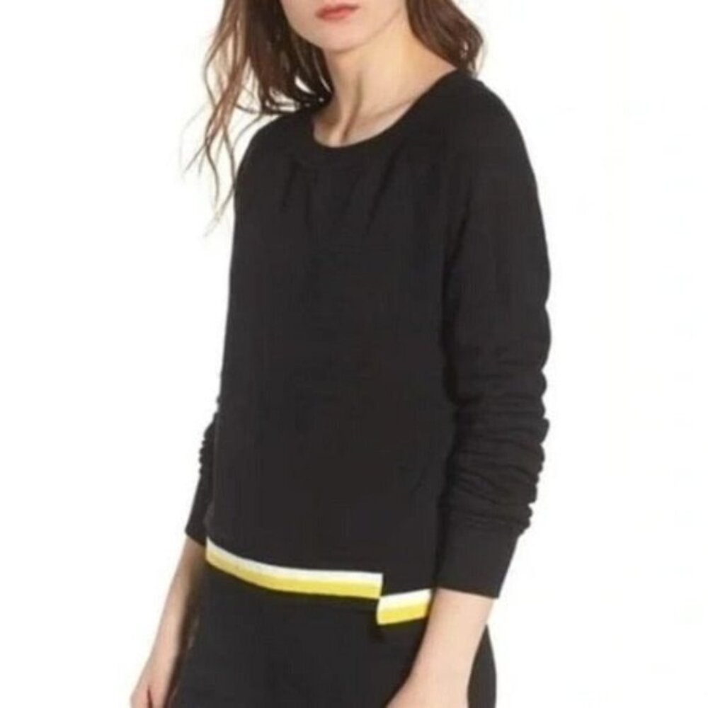 PAM & GELA Black Sweatshirt With Step Yellow Hem Size Small